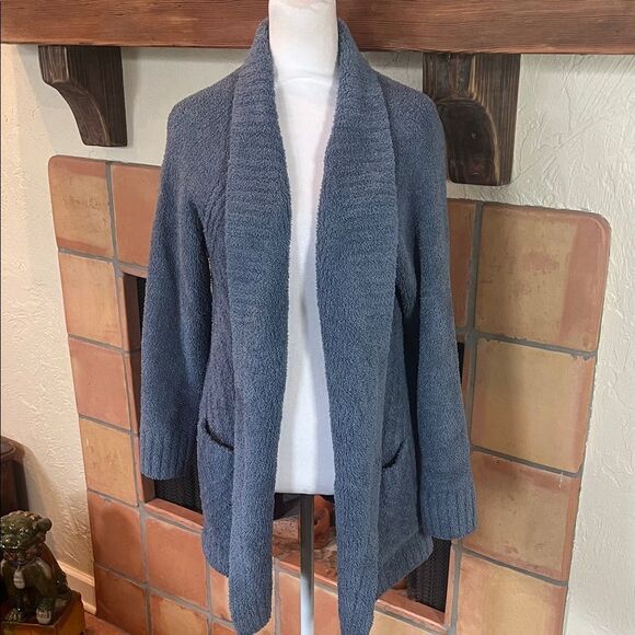 Barefoot Dreams Blue Diagonal Stripe Plush Open Cardigan, size S - Picture 1 of 11